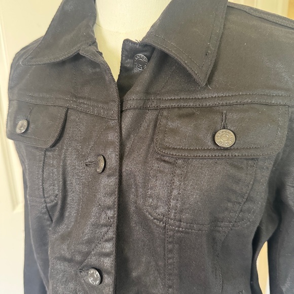 LRL Lauren Jeans Co Short Jacket Size Large Black Buttoned Matte Shimmer - Picture 2 of 9
